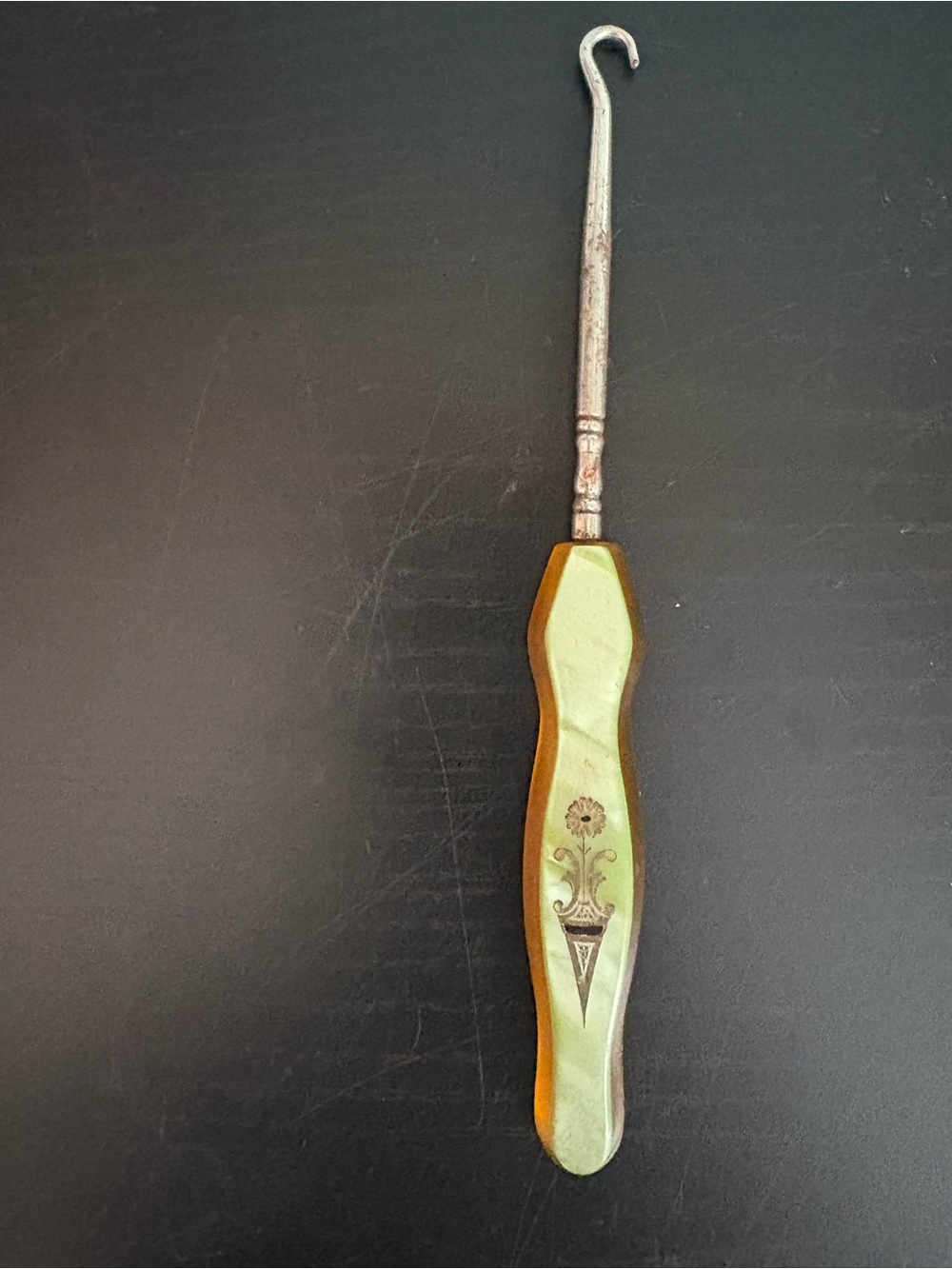 Vintage Buttonhook with Green Decorative Handle